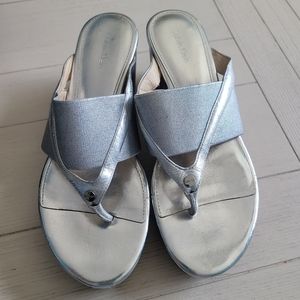 Calvin Klein Silver Wedge Thong Sandals 8